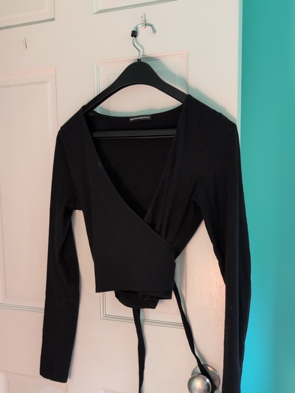 Brandy Melville Black Wrap Crop Top